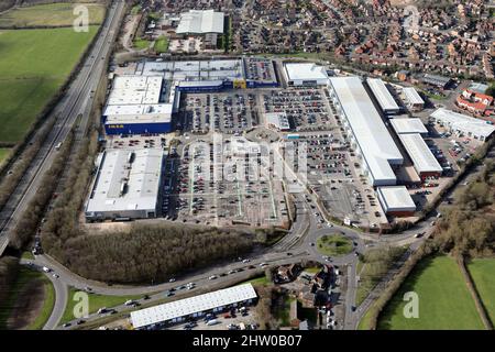 aerial view of the Shopping Park at Giltbrook in Nottingham (on the A610 road), Nottinghamshire, UK Stock Photo