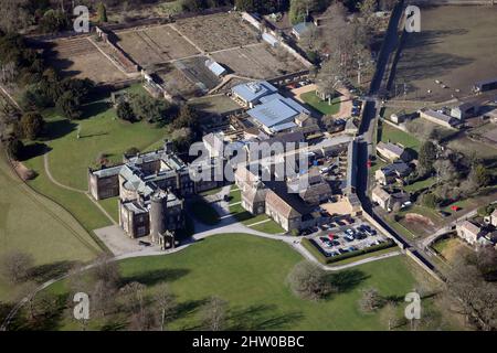 aerial view of the Swinton Park Estate with Hotel & Cookery School etc near Masham, North Yorkshire Stock Photo