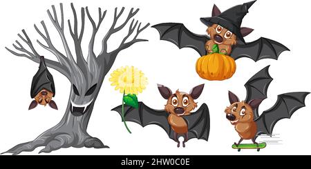 Set of different cute bats in cartoon style illustration Stock Vector ...