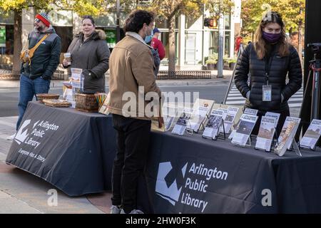 Arlington, Virginia. Public Library Information Stand for Tour of Vietnamese Heritage of Clarendon District. Stock Photo