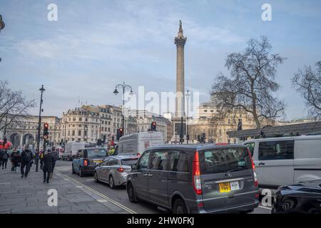 London, UK. 3 March 2022. The second complete London Tube strike takes place on 3 March bringing all underground services to a standstill with tube stations locked down. Commuters travel by railway or bus into central London. Credit: Malcolm Park/Alamy Live News Stock Photo