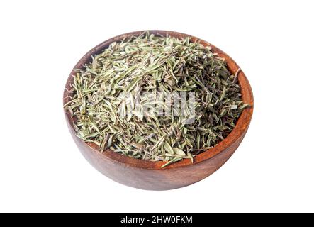 Dried organic thyme in bowl on white background Stock Photo