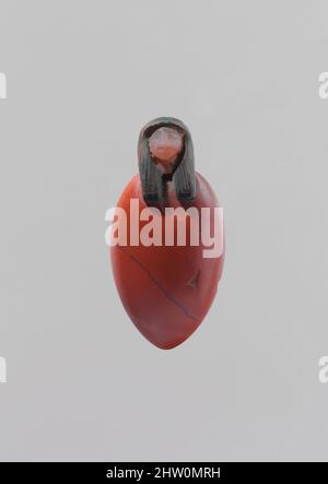 Art inspired by Heart amulet with human head, New Kingdom or Dynasty 21-22, Dynasty 18 or 21–22, ca. 1550–710 B.C., Probably from Egypt, Jasper, carnelian, chlorite, H. 5.4 cm (2 1/8 in); w. 2.7 (1 1/16 in); d. 1,5 cm (9/16 in), This unusual looking amulet is a combination of a, Classic works modernized by Artotop with a splash of modernity. Shapes, color and value, eye-catching visual impact on art. Emotions through freedom of artworks in a contemporary way. A timeless message pursuing a wildly creative new direction. Artists turning to the digital medium and creating the Artotop NFT Stock Photo
