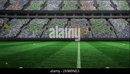 Image of gold confetti falling over sports stadium Stock Photo