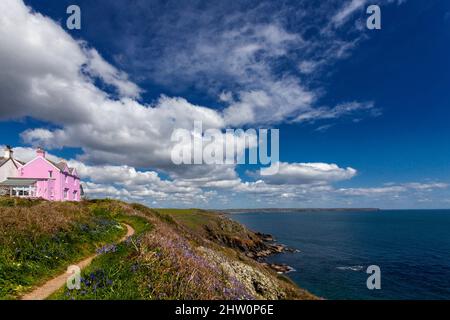 Perched on the most south westerly edge of the UK, this house has a view across the place where the English Channel meets the Atlantic Ocean Stock Photo