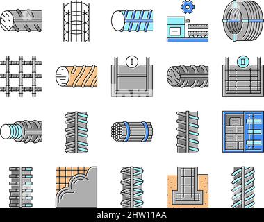 Rebar Construction Collection Icons Set Vector . Stock Vector