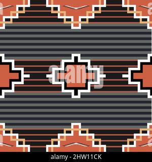 Navajo seamless pattern, made in vector. Red orange, black, white- original colors of navajo textile. Womans style blanket, third phase- copy of origi Stock Vector
