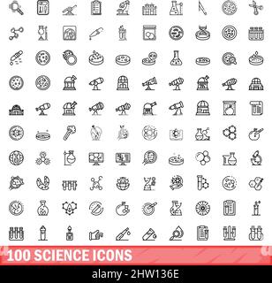 100 science icons set. Outline illustration of 100 science icons vector set isolated on white background Stock Vector
