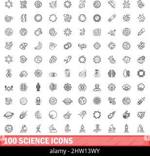 100 science icons set. Outline illustration of 100 science icons vector set isolated on white background Stock Vector