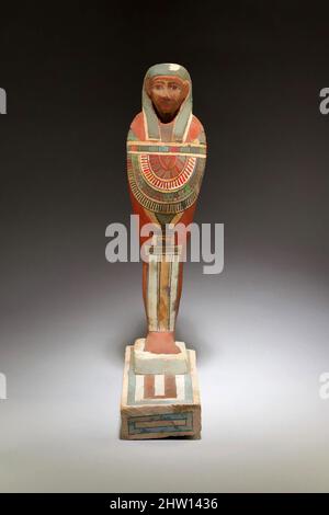 Art inspired by Funerary Figure of Imsety, Late Period–Ptolemaic Period, ca. 400–30 B.C., From Egypt; Said to be from Middle Egypt, Tuna el-Gebel, Plastered and painted wood, H. 40.6 cm (16 in.); W. 9.7 cm (3 13/16 in.); D. 25.7 cm (10 1/8 in.), This human-headed figure represents the, Classic works modernized by Artotop with a splash of modernity. Shapes, color and value, eye-catching visual impact on art. Emotions through freedom of artworks in a contemporary way. A timeless message pursuing a wildly creative new direction. Artists turning to the digital medium and creating the Artotop NFT