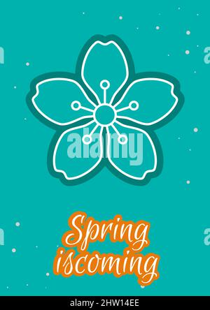 Springtime is coming postcard with linear glyph icon Stock Vector