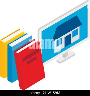 Design concept icon isometric vector. House project on computer screen, book icon. Engineering, construction, design Stock Vector