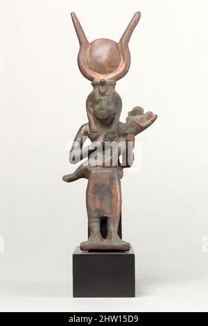 Art inspired by Isis and Horus, Late Period–Ptolemaic Period, 664–30 B.C., From Egypt, Cupreous metal, H. 15.3 cm (6 in.); W. 6 cm (2 3/8 in.); D. 6.6 cm (2 5/8 in.), Isis’ name is first attested in the fifth dynasty in the Pyramid texts. She was the wife of Osiris and the mother of, Classic works modernized by Artotop with a splash of modernity. Shapes, color and value, eye-catching visual impact on art. Emotions through freedom of artworks in a contemporary way. A timeless message pursuing a wildly creative new direction. Artists turning to the digital medium and creating the Artotop NFT Stock Photo