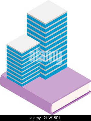 Construction concept icon isometric vector. Skyscraper mockup on closed book. Engineering, construction, architecture Stock Vector
