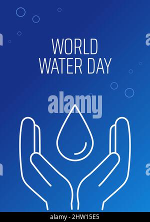 Happy world water day postcard with linear glyph icon Stock Vector