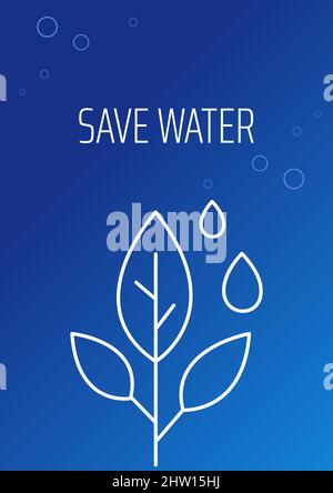 Water conservation postcard with linear glyph icon Stock Vector