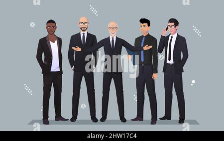 Business Characters In Suit for Landing Page And Web Design Stock Vector
