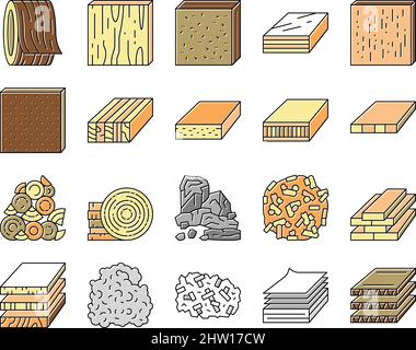 Timber Wood Industrial Production Icons Set Vector . Stock Vector