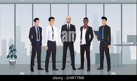 Team of Businessmen Characters in office Wearing Suits, Team work Concept Illustration Stock Vector