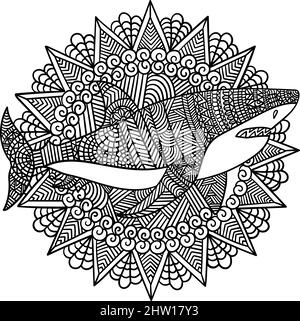 Great White Shark Mandala Coloring Page for Adults Stock Vector
