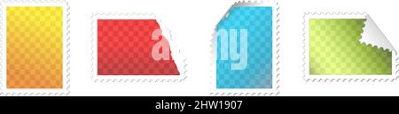 Four postage stams design templates with placeholders for your graphic or photo - simple postage stamps design template in four versions Stock Vector