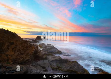 Sunset at Punta de Lobos in Pichilemu, VI Region, Chile Stock Photo