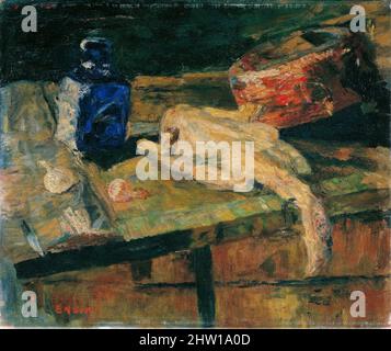 Still life with blue bottle and plucked chicken, oil on canvas painting by James Ensor, circa 1910 Stock Photo