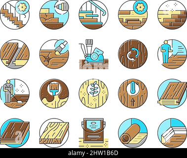 Hardwood Floor And Stair Renovate Icons Set Vector . Stock Vector