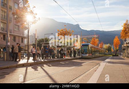 France, Isere, Grenoble Alpes Metropole, Grenoble, European Green Capital 2022 and its tramway Stock Photo