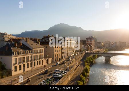 France, Isere, Grenoble Alpes Metropole, Grenoble, banks of Isere river (aerial view) Stock Photo