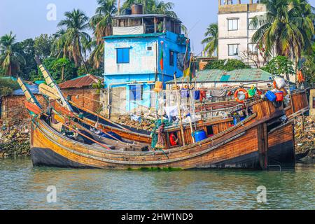 Photo of Industrial fishing boat. Fishing boat in the sea. The fishing industry in India. Indian traditional fishing boat. Stock Photo