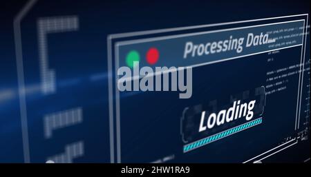 Image of data processing with loading bar on blue background Stock ...