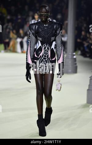 Balmain Spring Collection Akuol Deng Atem walks the catwalk at the Giorgio Armani fashion show ...