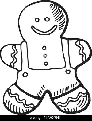 Gingerbread man. Sweet holiday cookie in hand drawn style Stock Vector