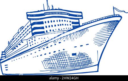 Ship in hand drawn style. Big passenger cruise vessel sketch Stock Vector