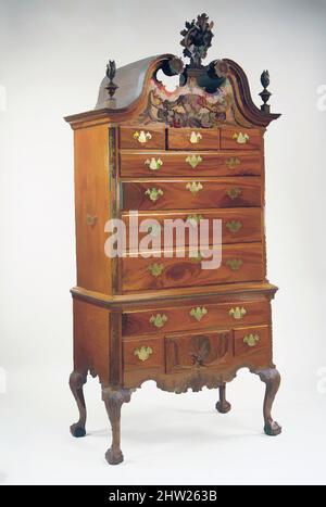 Art inspired by High chest of drawers, 1755–90, Made in Philadelphia, Pennsylvania, United States, American, Mahogany, tulip poplar, yellow pine, 99 x 45 1/2 x 25 in. (251.5 x 115.6 x 63.5 cm), Furniture, Immigrant craftsmen in Philadelphia produced the most elaborate and richly carved, Classic works modernized by Artotop with a splash of modernity. Shapes, color and value, eye-catching visual impact on art. Emotions through freedom of artworks in a contemporary way. A timeless message pursuing a wildly creative new direction. Artists turning to the digital medium and creating the Artotop NFT Stock Photo