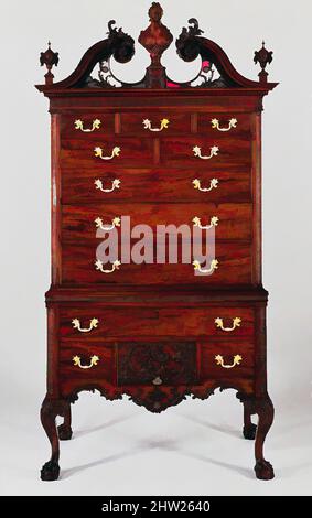 Art inspired by High chest of drawers, 1762–65, Made in Philadelphia, Pennsylvania, United States, American, Mahogany, mahogany veneer, tulip poplar, 91 3/4 x 44 5/8 x 24 5/8 in. (233 x 113.3 x 62.5 cm), Furniture, The naturalistic carving on this tall chest is the work of highly, Classic works modernized by Artotop with a splash of modernity. Shapes, color and value, eye-catching visual impact on art. Emotions through freedom of artworks in a contemporary way. A timeless message pursuing a wildly creative new direction. Artists turning to the digital medium and creating the Artotop NFT Stock Photo