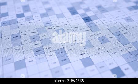 Abstract rows of white and blue squares with changing numbers, seamless loop. Motion graphics with digital information, seamless loop. Stock Photo