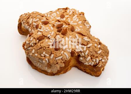 Colomba Pasquale with slice, typical italian easter cake with sugar glaze  and with almonds. Easter Dove in english. Isolated on white background  Stock Photo - Alamy