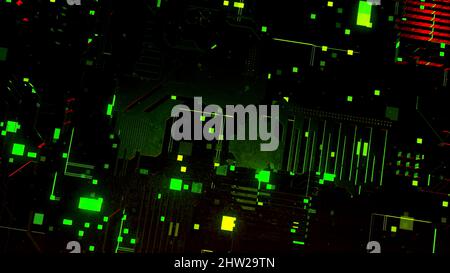 Abstract technological background. Motion. 3D AI Artificial intelligence in CPU chipset, central processor unit and electric print circuit board with Stock Photo