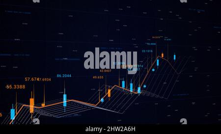 Geometric cyber graph visualiztion of network business situation. Abstract animation of digital 3d financial chart showing the rise and falling value Stock Photo