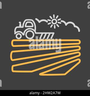 The tractor plows the field before sowing icon. Spring or autumn field work. Agriculture sign. Graph symbol for your web site design, logo, app, UI. V Stock Vector