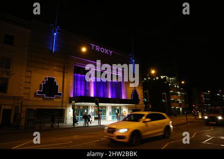 The TROXY - 1930s art deco venue, former cinema, Troxy, Commercial Road, Stepney, East London. Stock Photo