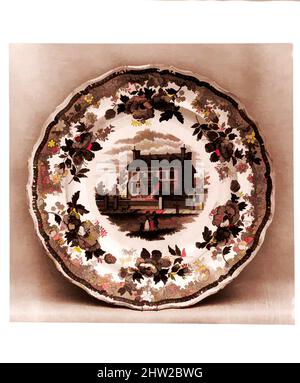 Art inspired by Plate, ca. 1831–ca. 1835, Made in Staffordshire, Stoke-on-Trent, England, British (American market), Earthenware, transfer-printed, Diam. 7 3/4 in. (19.7 cm), Ceramics, Job & John Jackson (active 1831–35), This pink and white transfer-printed earthenware plate features, Classic works modernized by Artotop with a splash of modernity. Shapes, color and value, eye-catching visual impact on art. Emotions through freedom of artworks in a contemporary way. A timeless message pursuing a wildly creative new direction. Artists turning to the digital medium and creating the Artotop NFT Stock Photo