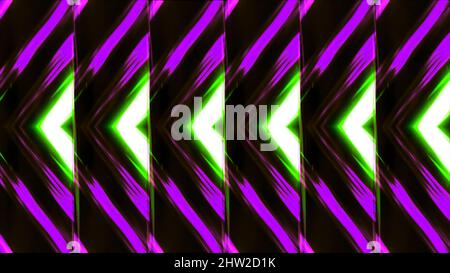 Triangular pattern with neon flickers. Motion. Repeating pattern of triangular shimmering lines. Neon triangular pattern flickers and changes. Stock Photo