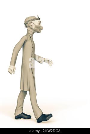 old doctor cartoon is walking, 3d illustration Stock Photo