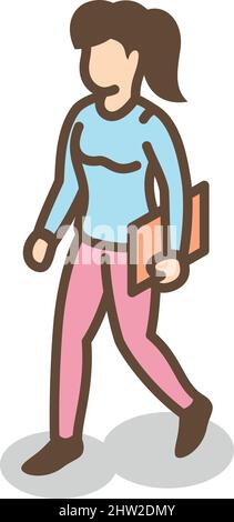 Woman carrying document folder. Office worker isometric character Stock Vector