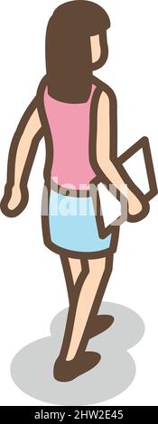 Woman walking with paper. Secretary holding document file Stock Vector