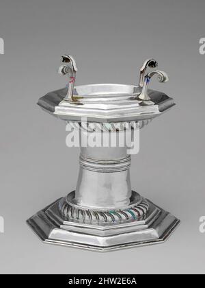 Art inspired by Standing Salt, ca. 1700, Made in Boston, Massachusetts, United States, American, Silver, 5 7/8 x 5 7/16 in. (14.9 x 13.8 cm); 12 oz. 18 dwt. (402.6 g), Silver, John Allen (1671/72–1760), John Edwards (ca. 1671–1746), This early standing salt has four cast knops to, Classic works modernized by Artotop with a splash of modernity. Shapes, color and value, eye-catching visual impact on art. Emotions through freedom of artworks in a contemporary way. A timeless message pursuing a wildly creative new direction. Artists turning to the digital medium and creating the Artotop NFT Stock Photo