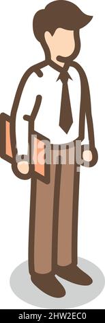 Office worker isometric icon. Man with document folder Stock Vector